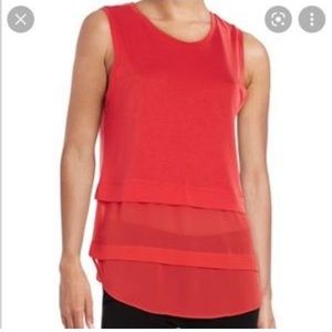 Michael Kors Orange Red Sleeveless Tiered Layered Tank Top Blouse Women's Size M